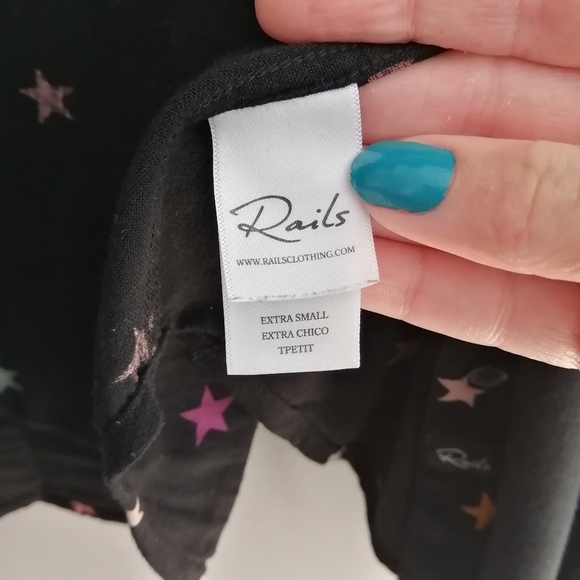 Rails Rocsi Rayon Button Up in Black Onyx With Rainbow Stars Size XS - Picture 13 of 16